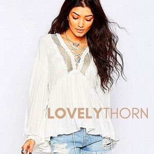 FREE PEOPLE // embroidered lace-up front open knit detail flowy plunge top